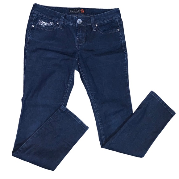 Guess Stretch Skinny Gem Crystal Wing Embellished Denim Blue Jeans 27 - Picture 6 of 7